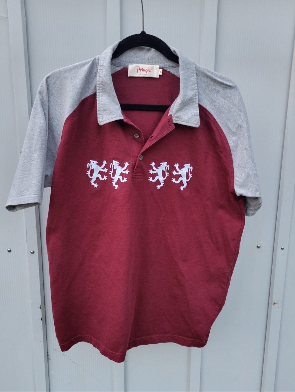 Vtg Pringle of Scotland Lion Crest Two Tone Polo/Golf Short Sleeve Shirt  HTF